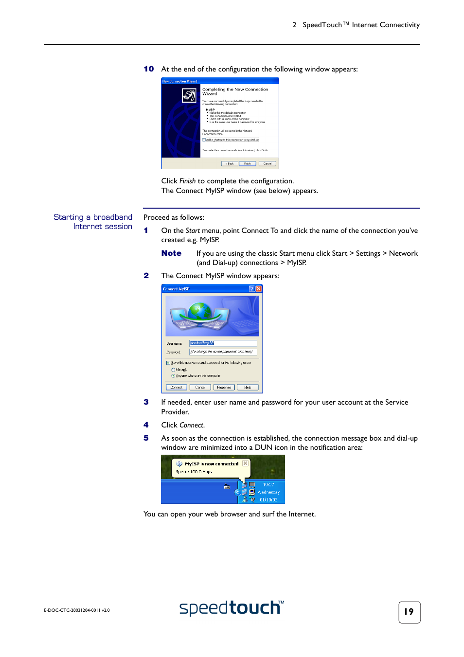 Starting a broadband internet session | RCA 360 User Manual | Page 21 / 58