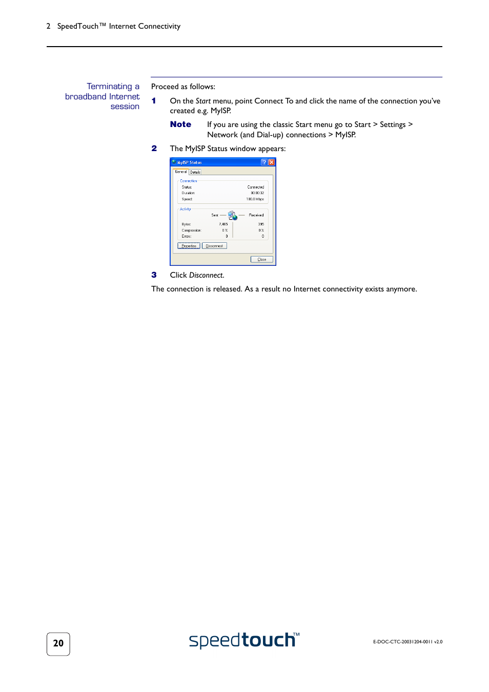 Terminating a broadband internet session | RCA 360 User Manual | Page 22 / 58