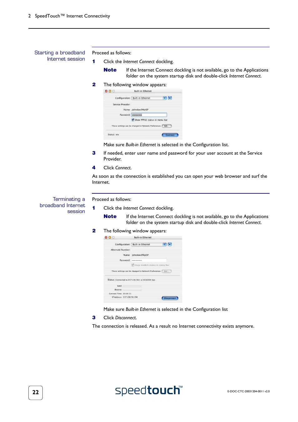 Starting a broadband internet session, Terminating a broadband internet session | RCA 360 User Manual | Page 24 / 58