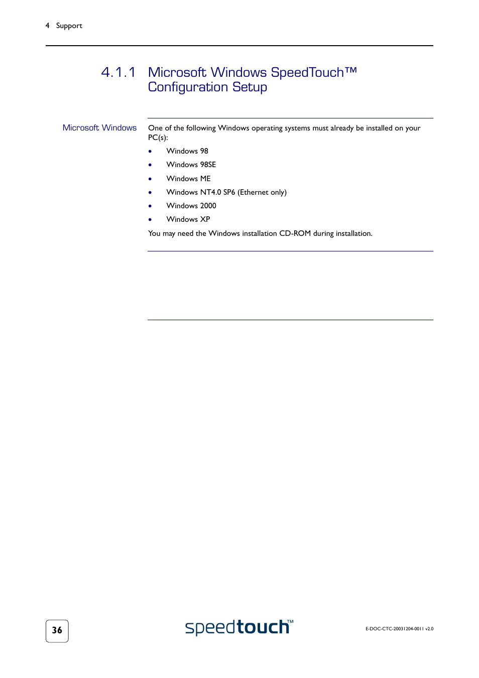 Microsoft windows, The speedtouch™ setup wizard, Detection of the speedtouch | Microsoft windows speedtouch™ configuration setup, Oceed with | RCA 360 User Manual | Page 38 / 58