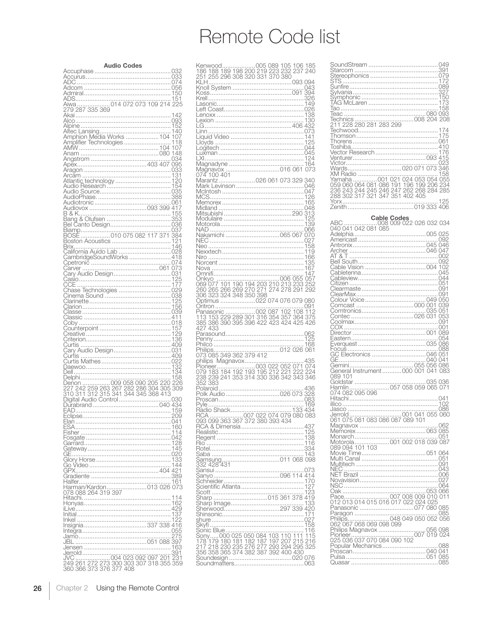 Remote code list | RCA L40HD36  ES User Manual | Page 26 / 52