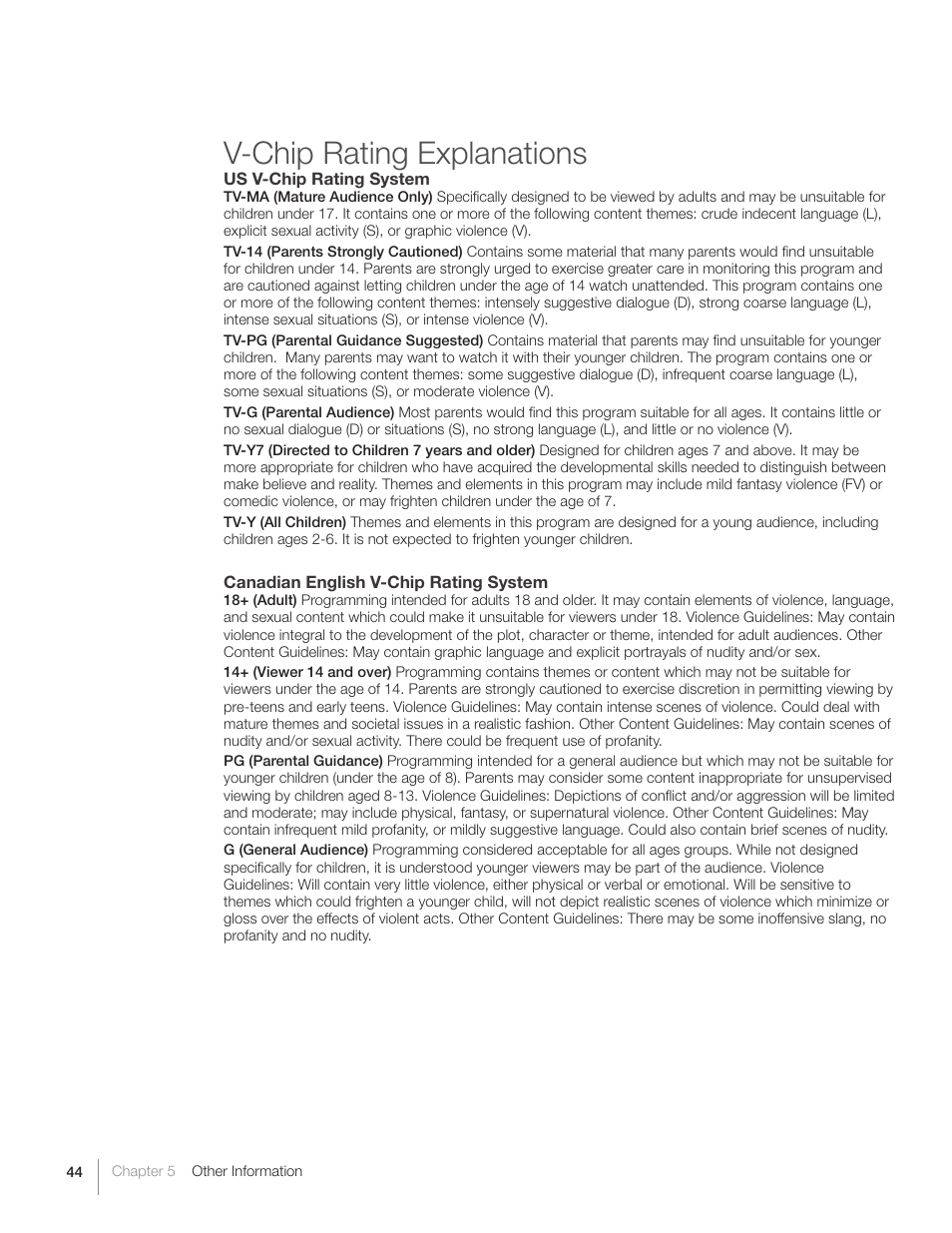 V-chip rating explanations | RCA L40HD36  ES User Manual | Page 44 / 52