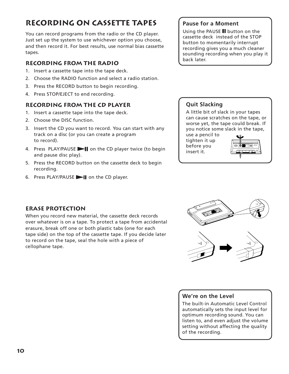 Recording on cassette tapes | RCA RP-7984 User Manual | Page 12 / 18