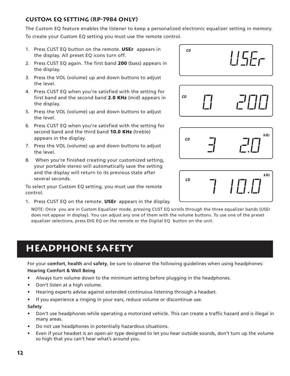 Headphone safety | RCA RP-7984 User Manual | Page 14 / 18