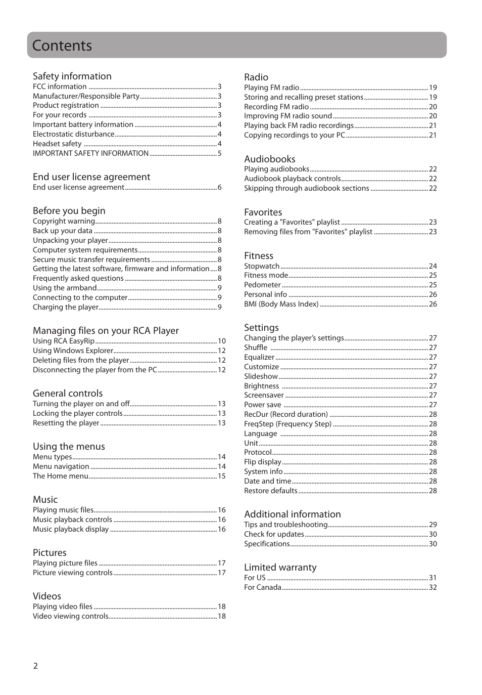 RCA SC2204 User Manual | Page 2 / 33