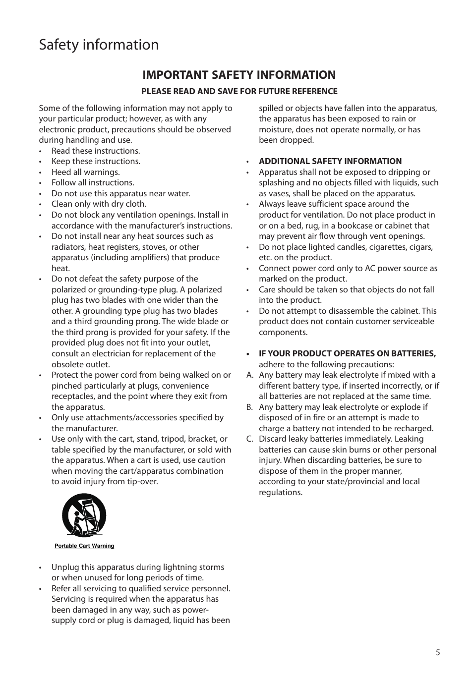 Important safety information, Safety information | RCA SC2204 User Manual | Page 5 / 33