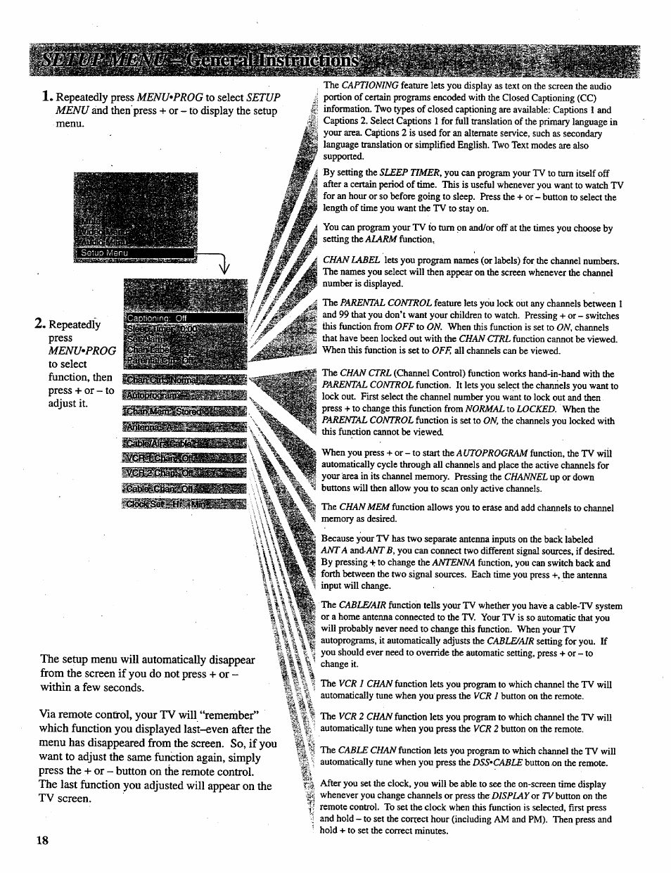 Menu*prog, Setup menu, Menu^prog | RCA P46728 User Manual | Page 20 / 55