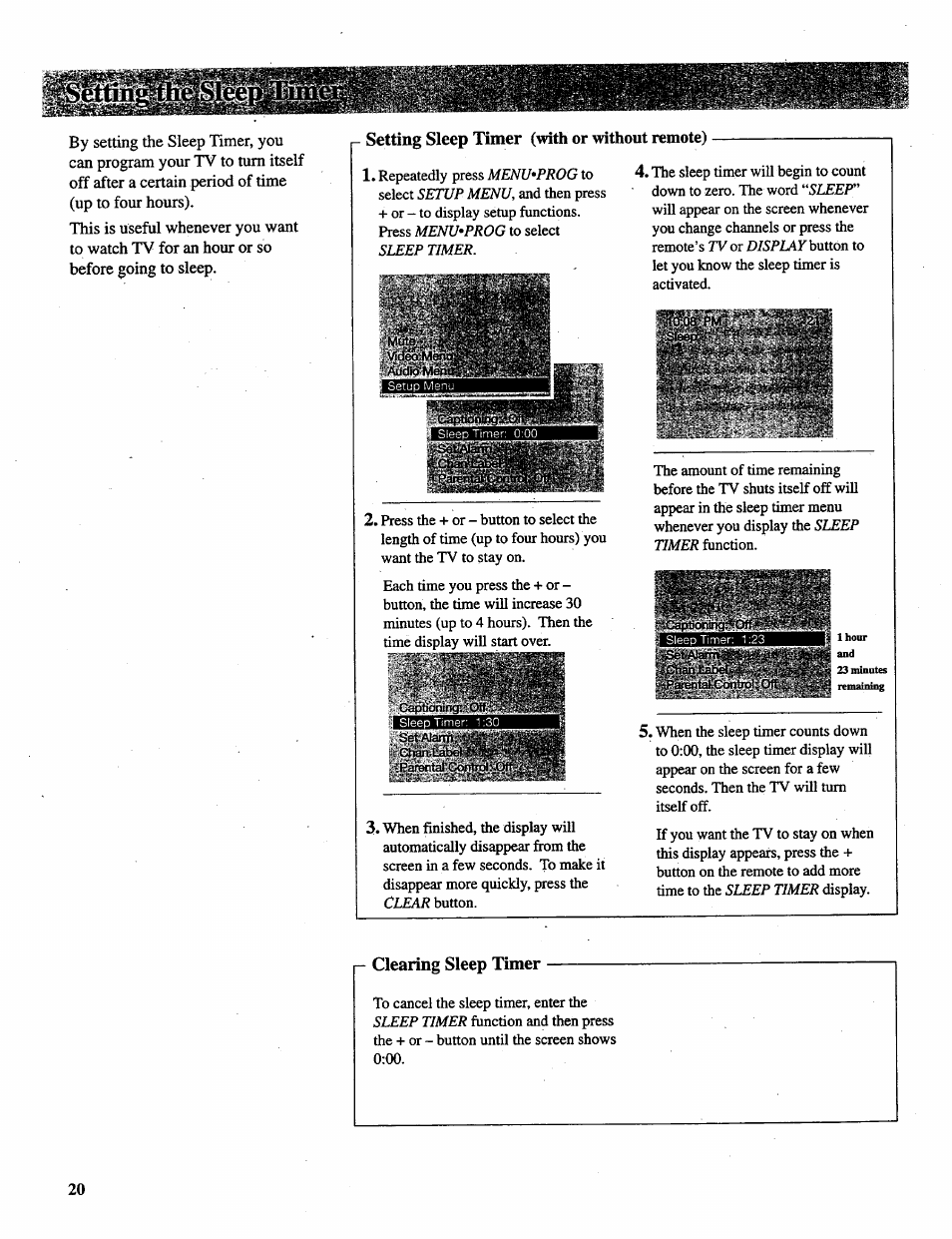 Clearing sleep timer | RCA P46728 User Manual | Page 22 / 55
