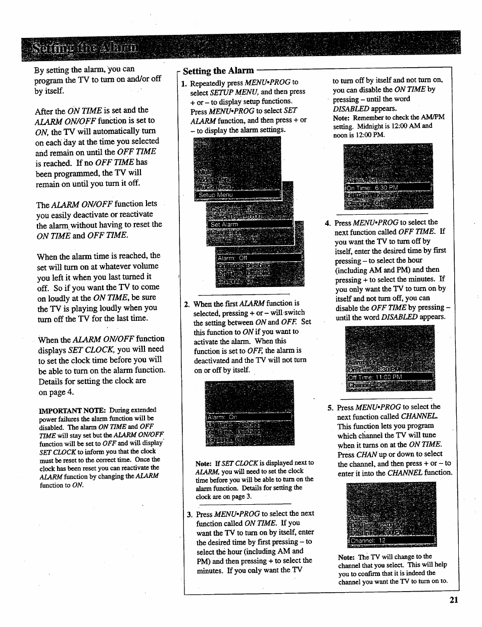 Setting the alarm | RCA P46728 User Manual | Page 23 / 55