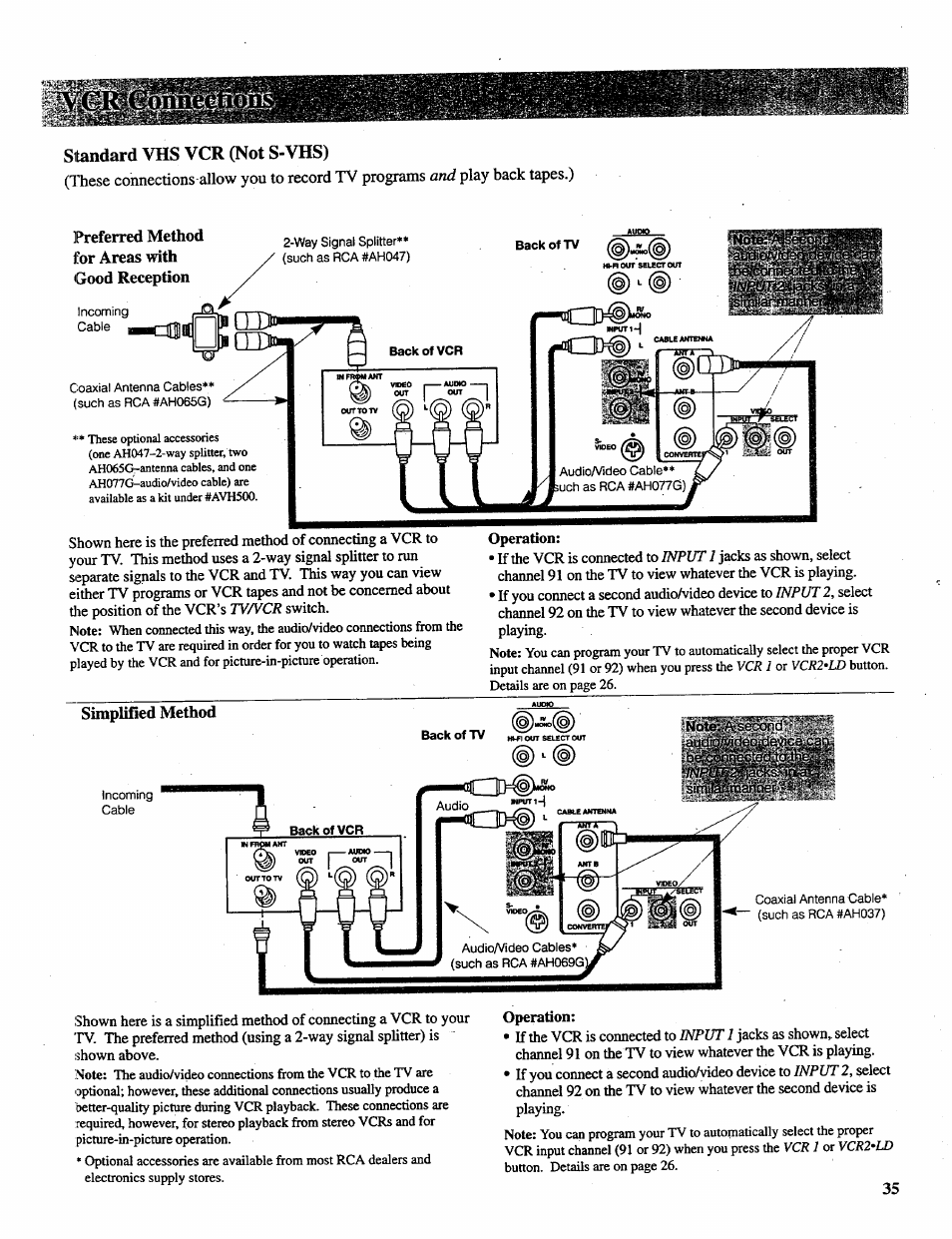 Preferred method for areas with good reception, Simplified method, Note: ä-second betconnecteddame/ii | Tv/vcr, Input 1, Input, Input i, Input 2 | RCA P46728 User Manual | Page 37 / 55