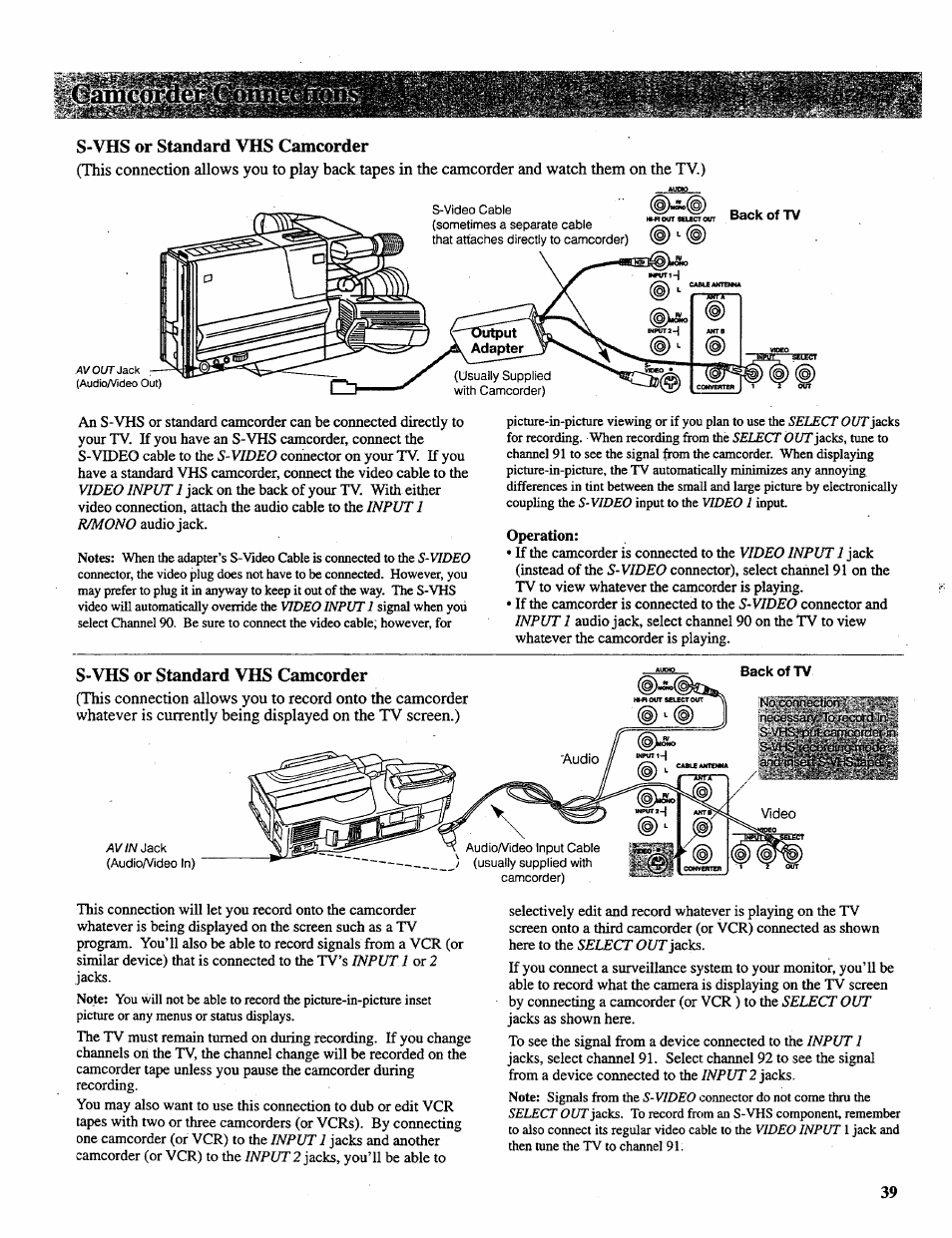 S-vhs or standard vhs camcorder | RCA P46728 User Manual | Page 41 / 55