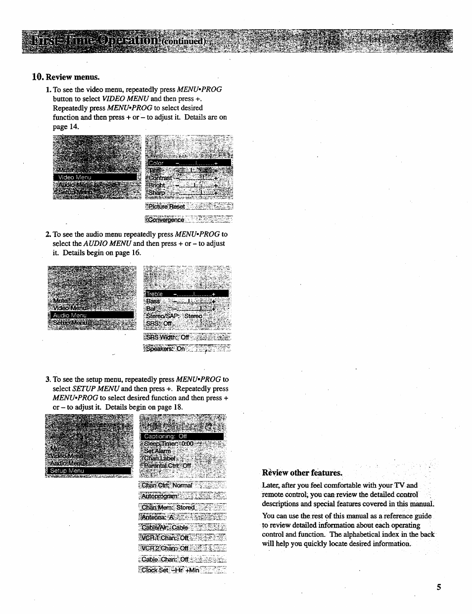 Review menus, Review other features, Ssrsi;off | RCA P46728 User Manual | Page 7 / 55