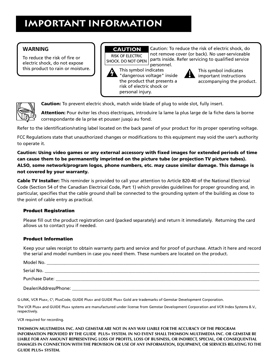 Important information | RCA F32715 User Manual | Page 2 / 64