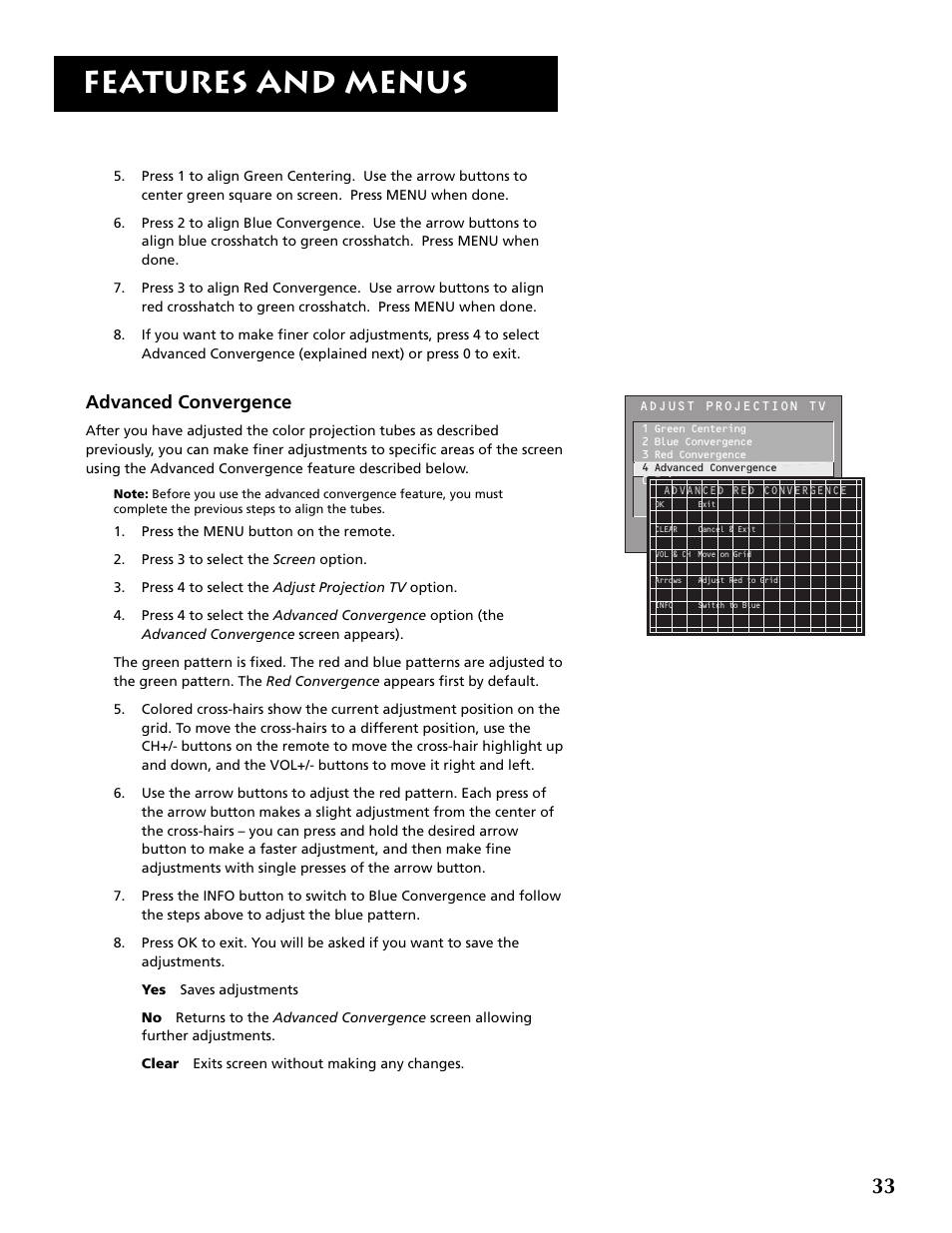 Features and menus, Advanced convergence | RCA F32715 User Manual | Page 35 / 64
