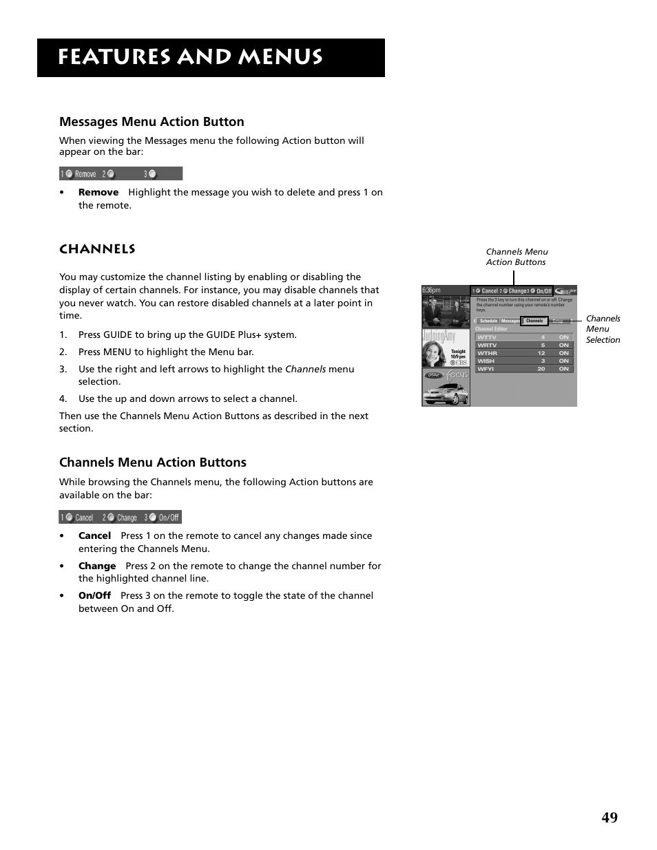 Features and menus | RCA F32715 User Manual | Page 51 / 64