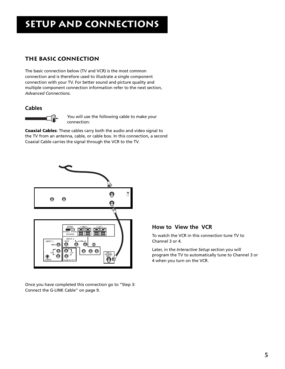 Setup and connections, The basic connection, Cables | How to view the vcr | RCA F32715 User Manual | Page 7 / 64