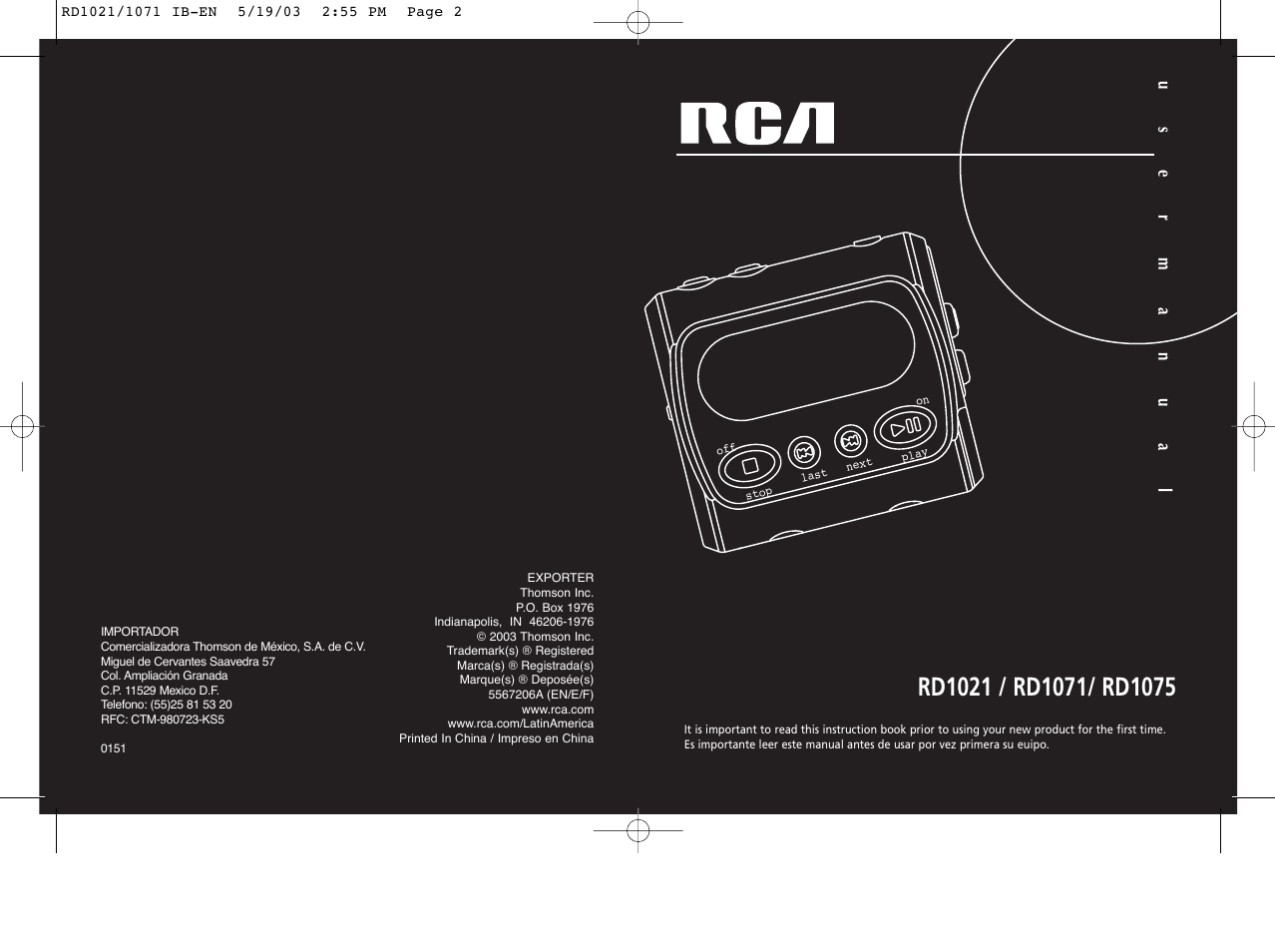 RCA RD1028 User Manual | Page 2 / 10