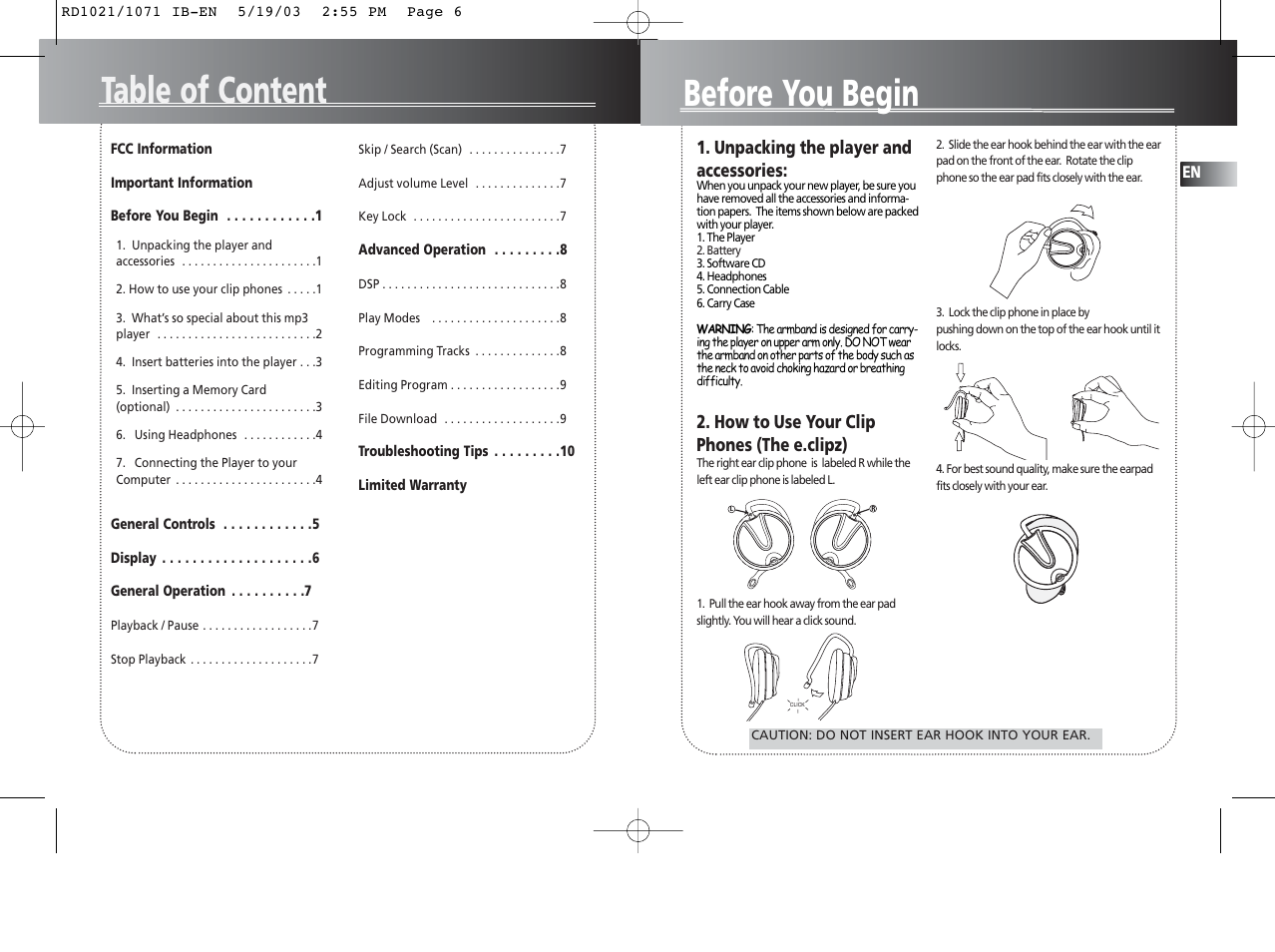 Table of content, Before you begin | RCA RD1028 User Manual | Page 4 / 10
