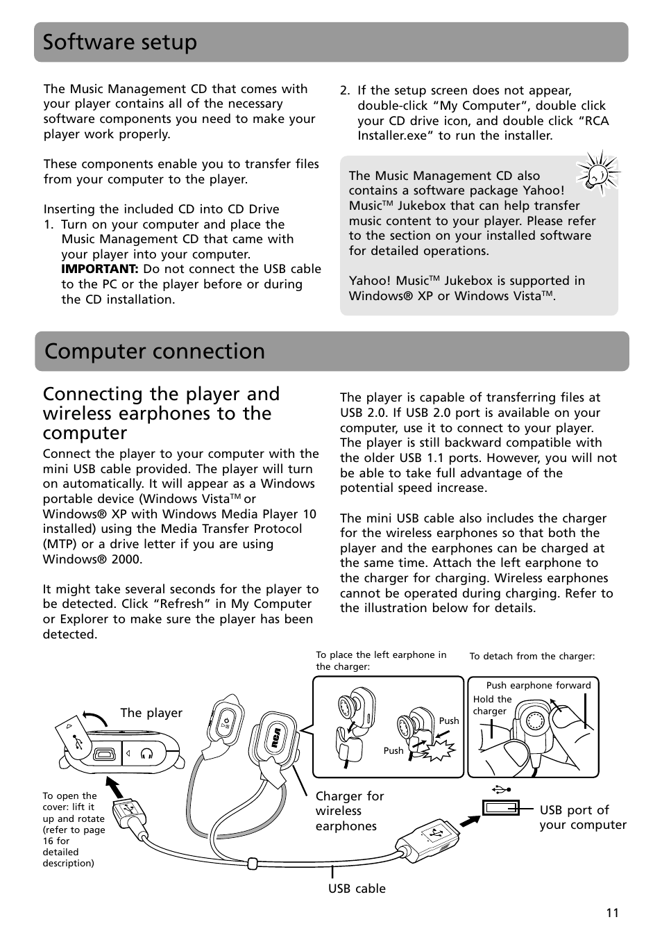 Software setup, Computer connection | RCA S2502 User Manual | Page 11 / 41