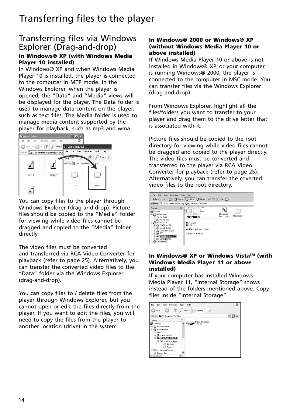 Transferring files to the player | RCA S2502 User Manual | Page 14 / 41
