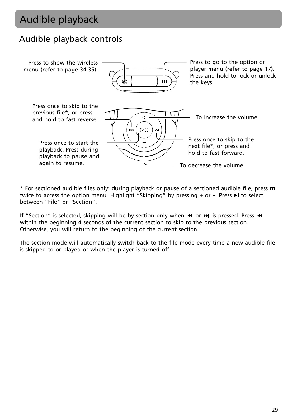 Audible playback, Audible playback controls | RCA S2502 User Manual | Page 29 / 41