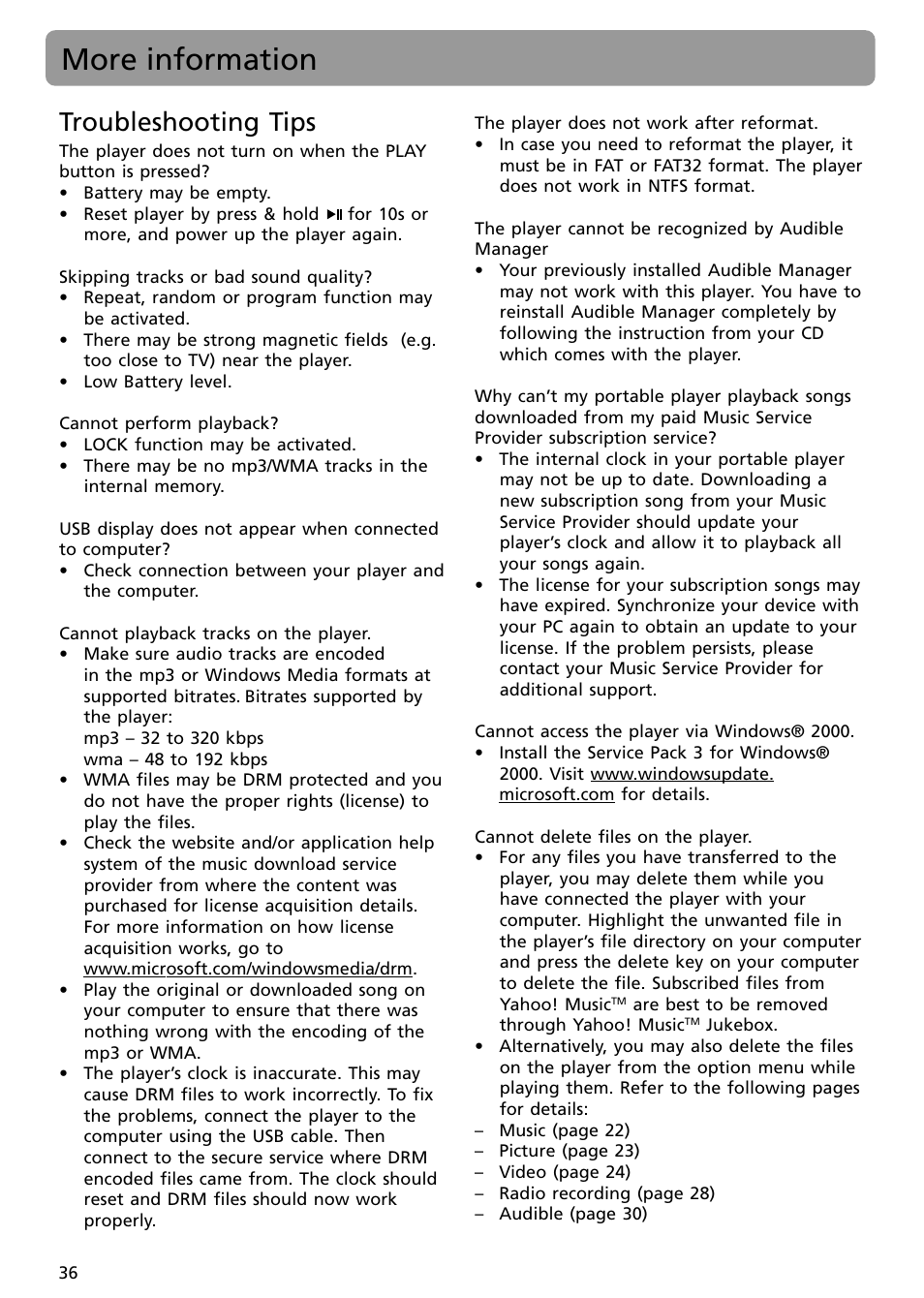 More information, Troubleshooting tips | RCA S2502 User Manual | Page 36 / 41