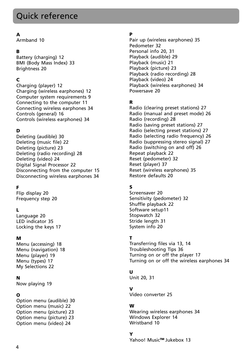 Quick reference | RCA S2502 User Manual | Page 4 / 41