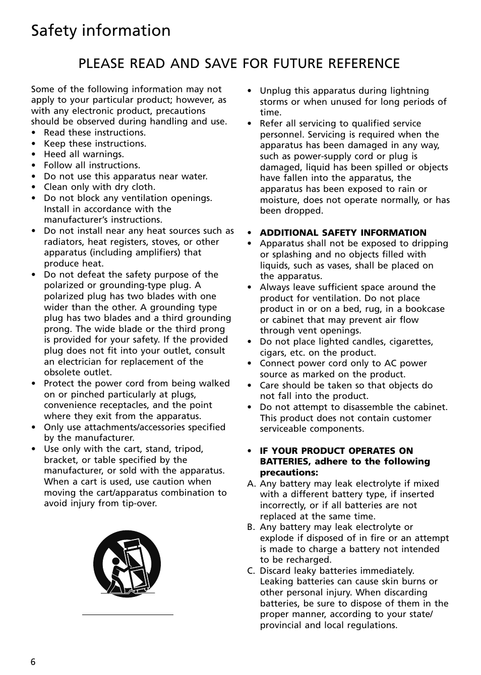 Safety information, Please read and save for future reference | RCA S2502 User Manual | Page 6 / 41