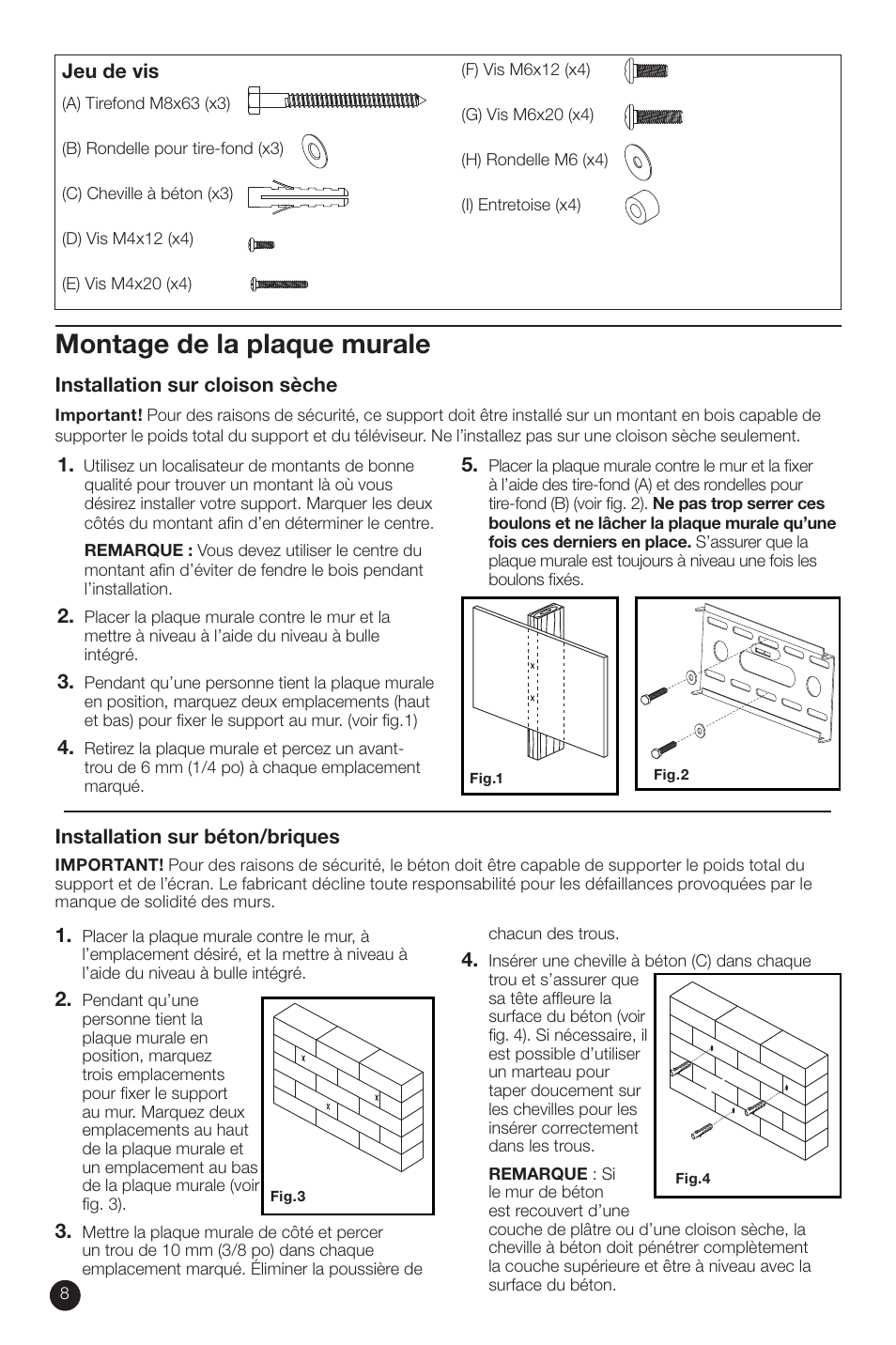 Montage de la plaque murale | RCA MAF15BKR User Manual | Page 8 / 12