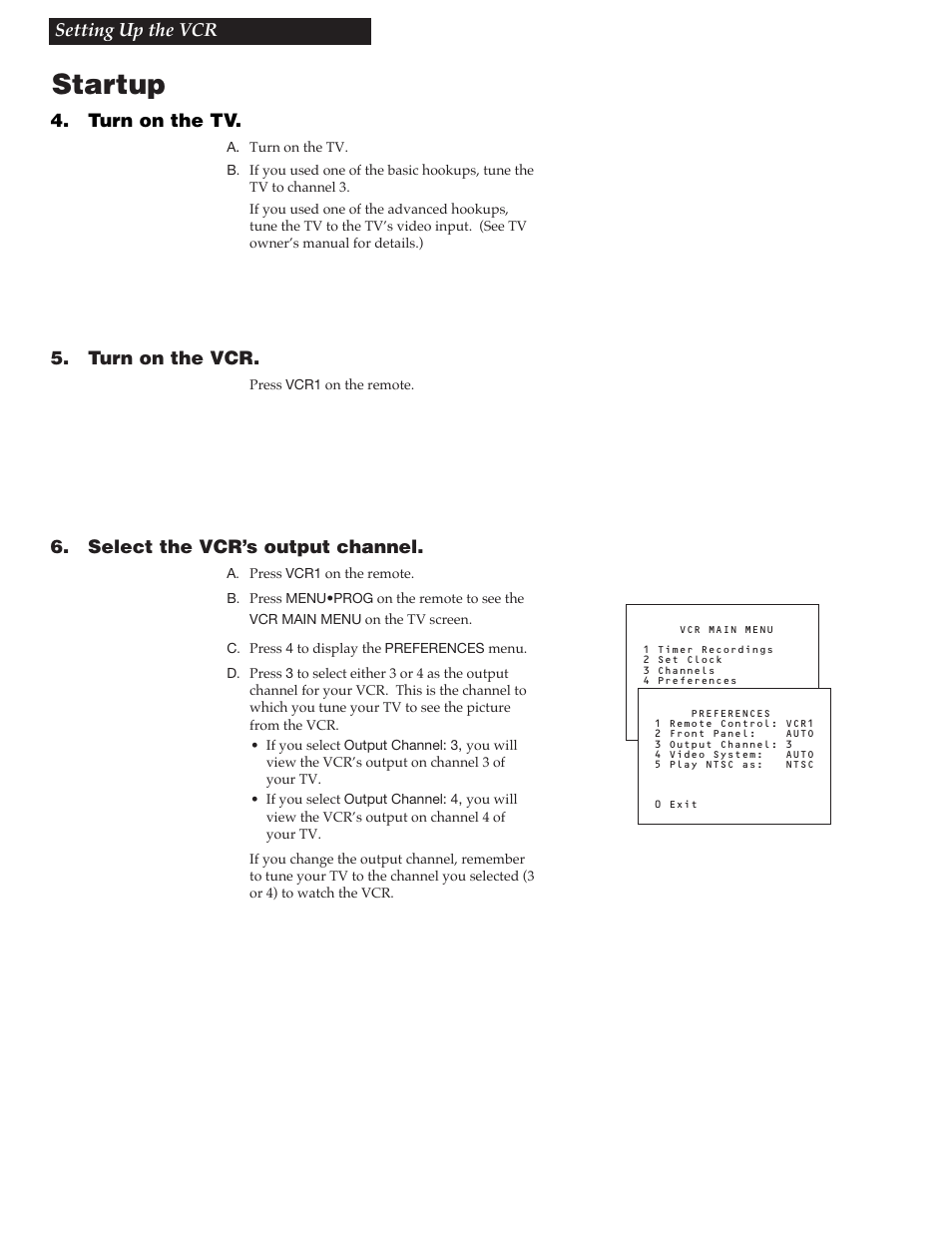 Startup | RCA VGM500 User Manual | Page 10 / 44