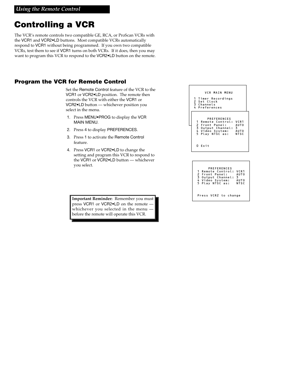 Controlling a vcr, 14 using the remote control, Program the vcr for remote control | RCA VGM500 User Manual | Page 16 / 44