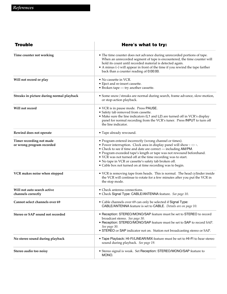 References trouble here's what to try | RCA VGM500 User Manual | Page 39 / 44