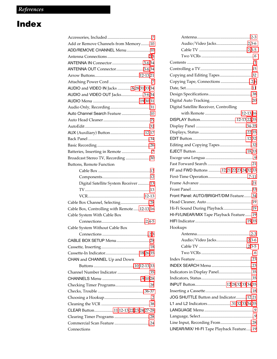 Index, 39 references | RCA VGM500 User Manual | Page 41 / 44