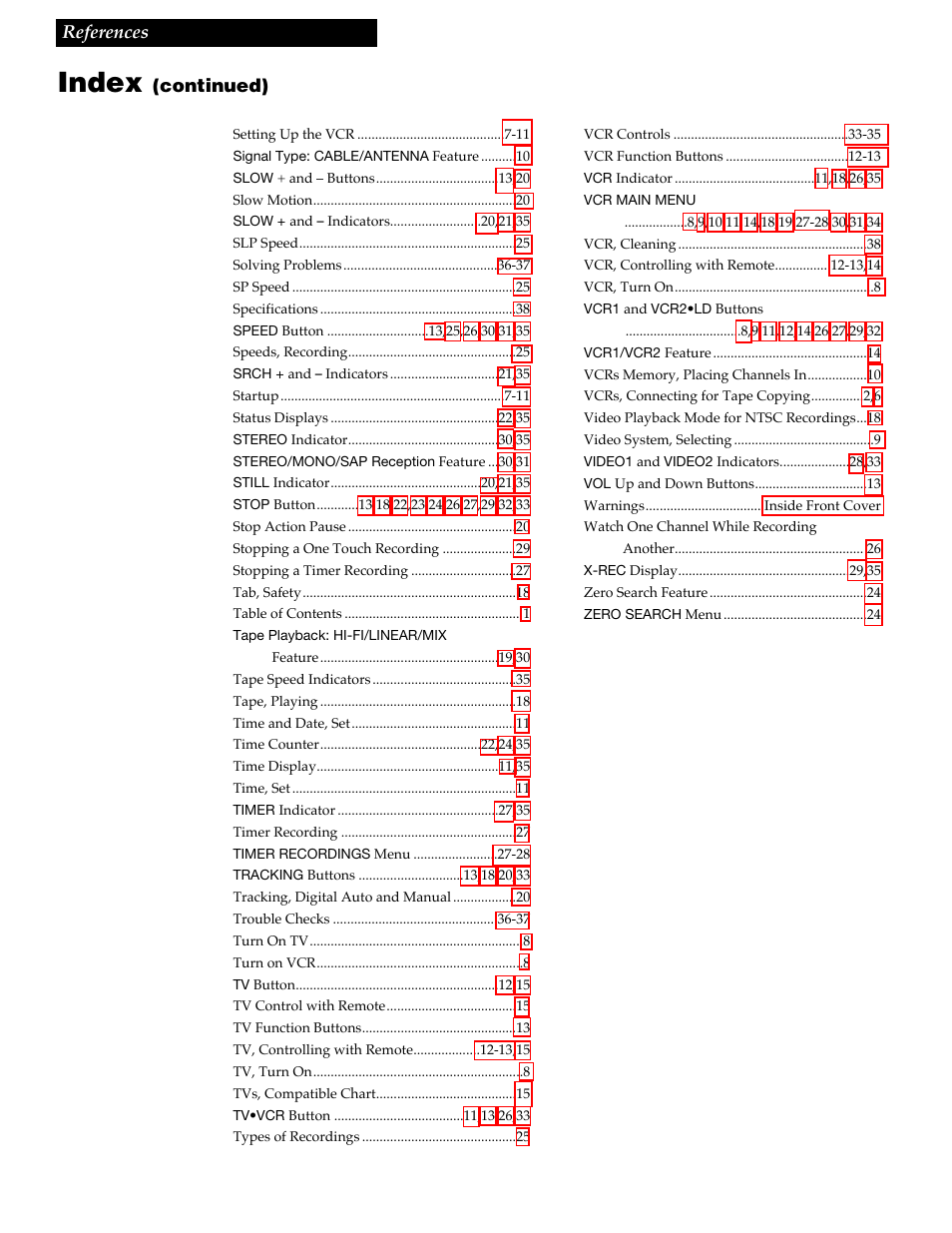 Index, 41 references, Continued) | RCA VGM500 User Manual | Page 43 / 44