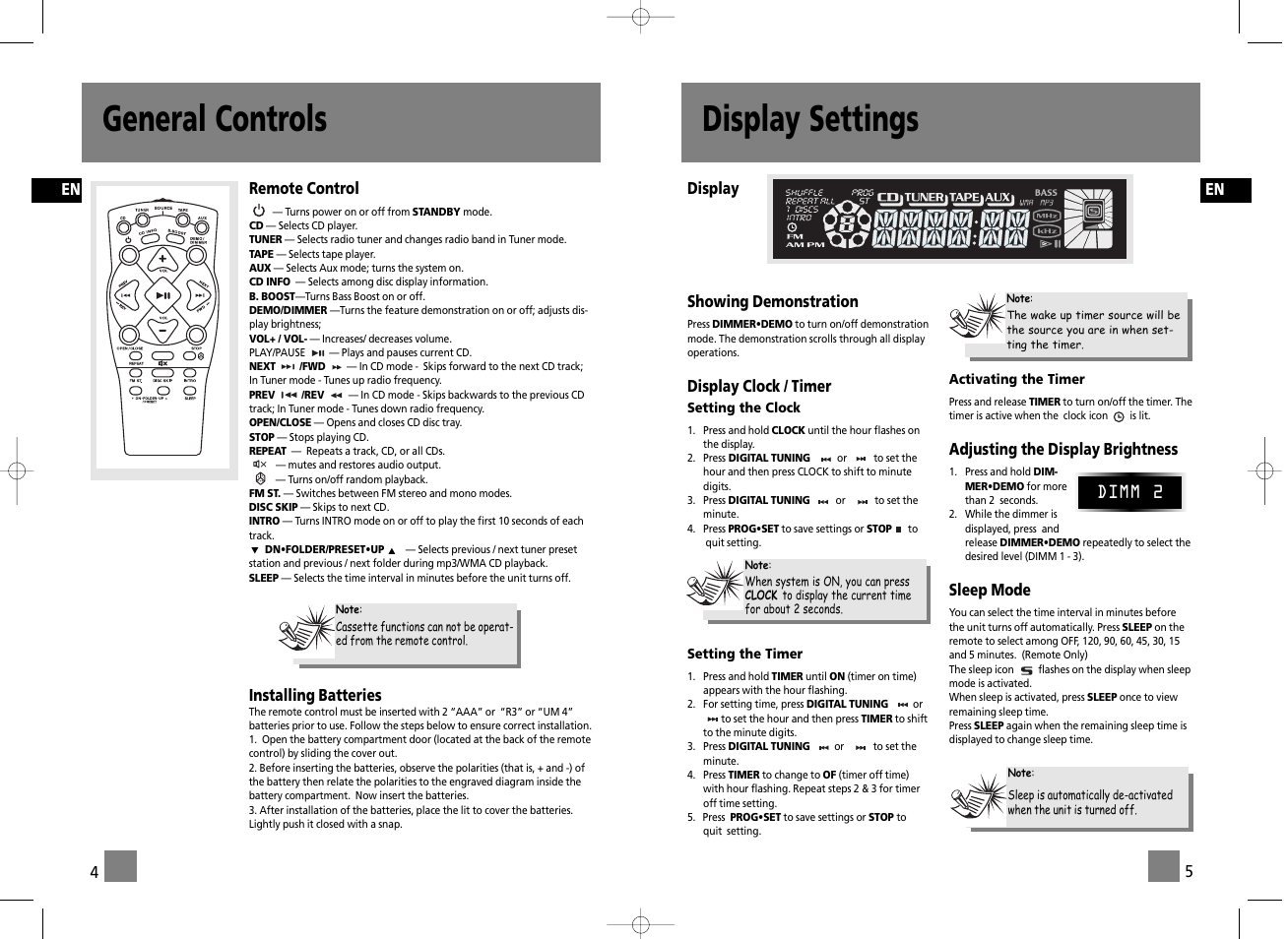 General controls display settings | RCA RS2655 User Manual | Page 4 / 9
