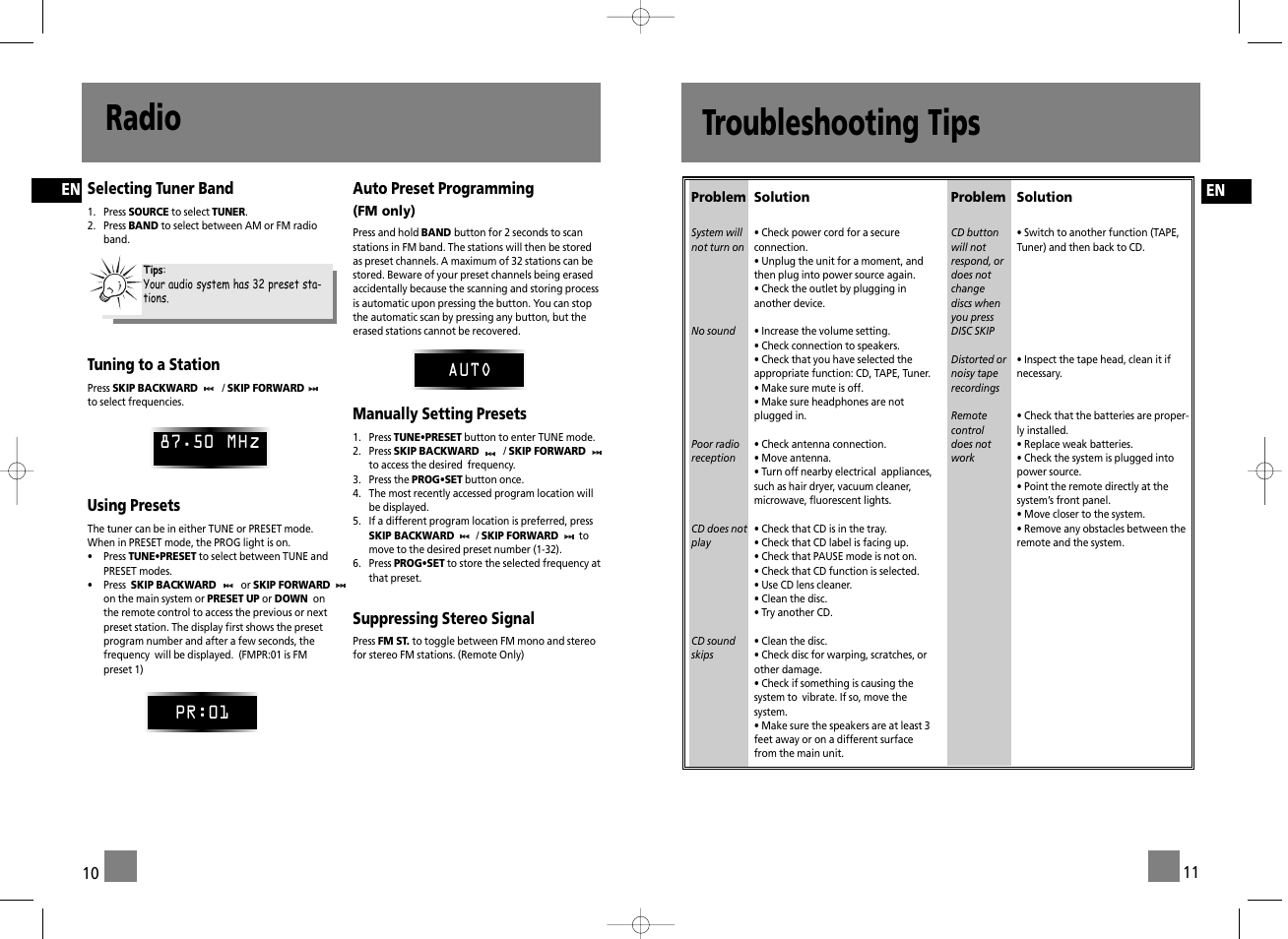 Radio, Troubleshooting tips | RCA RS2655 User Manual | Page 7 / 9