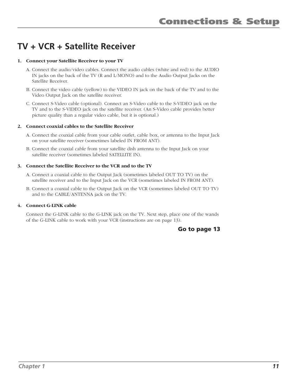 Connections & setup tv + vcr + satellite receiver | RCA TruFlat F32TF600 User Manual | Page 13 / 64