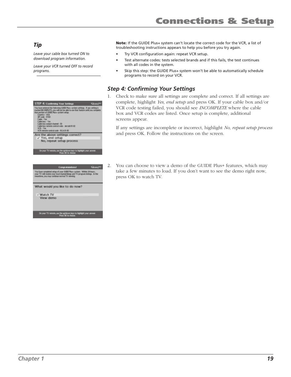 Connections & setup | RCA TruFlat F32TF600 User Manual | Page 21 / 64