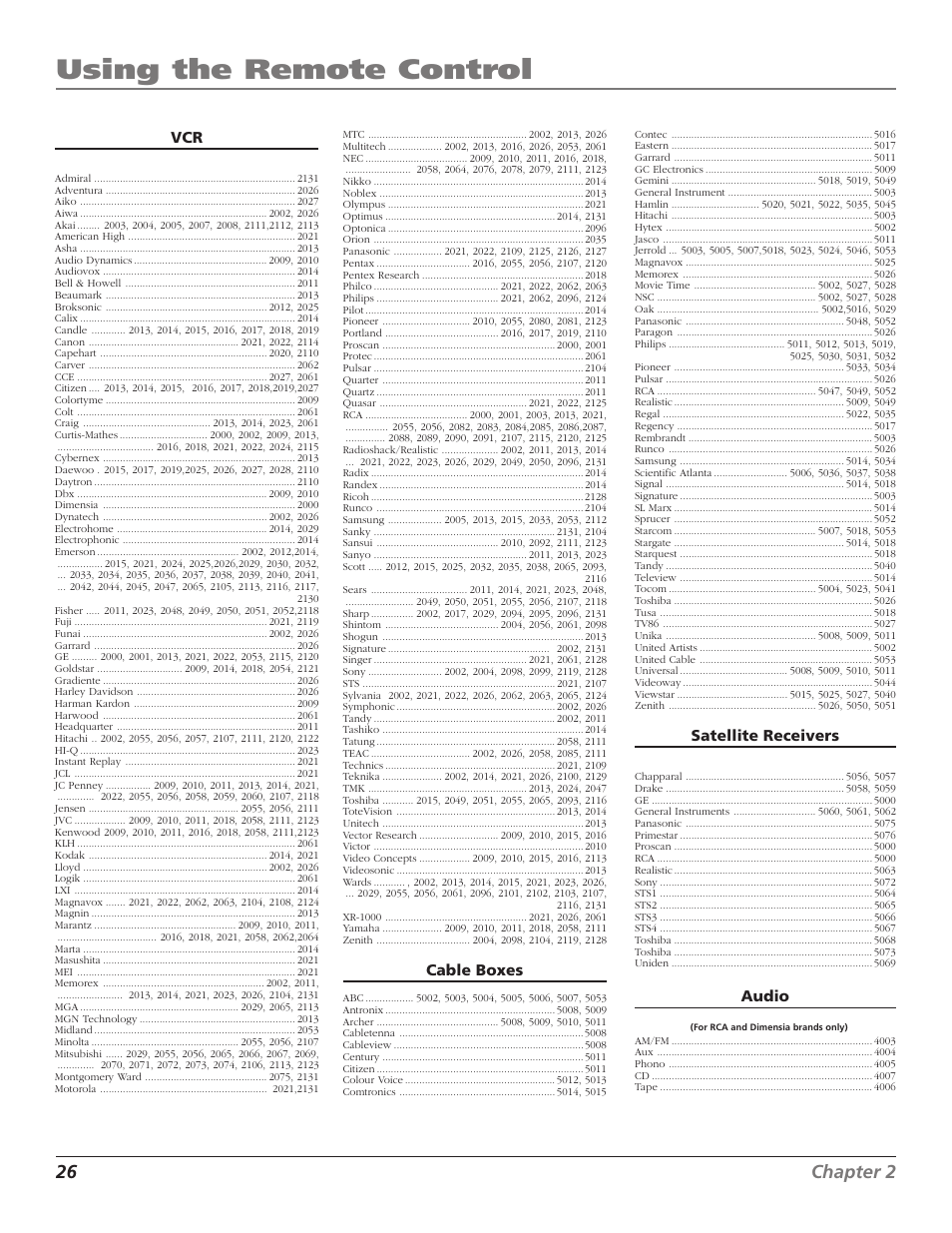 Using the remote control, 26 chapter 2, Cable boxes | Satellite receivers, Audio | RCA TruFlat F32TF600 User Manual | Page 28 / 64