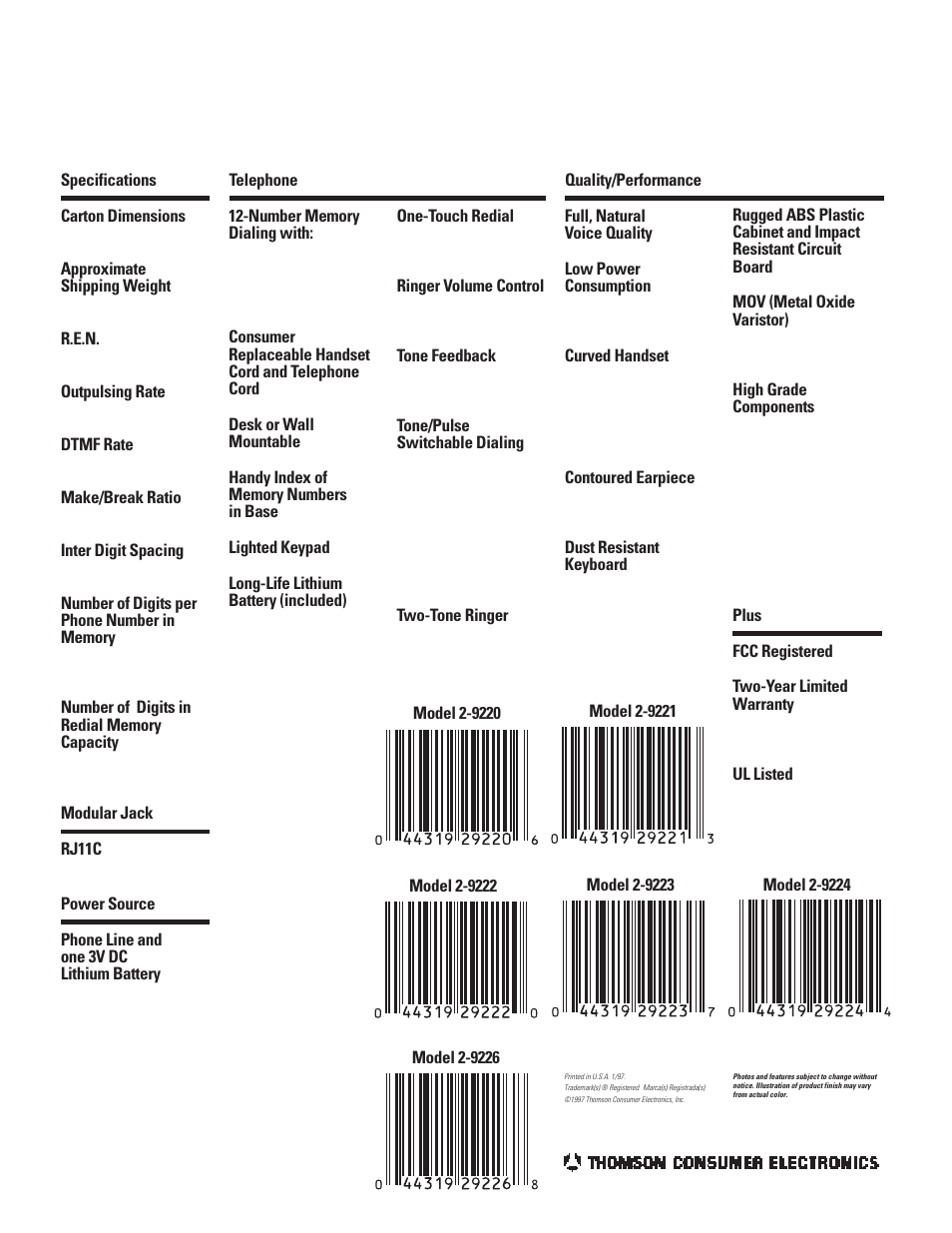 O 'momson consumed electronics | RCA 2-9222 User Manual | Page 2 / 2
