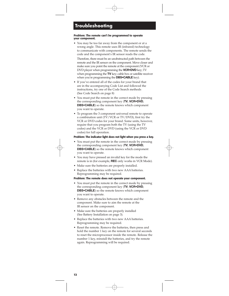 Troubleshooting | RCA RCU300 User Manual | Page 12 / 16