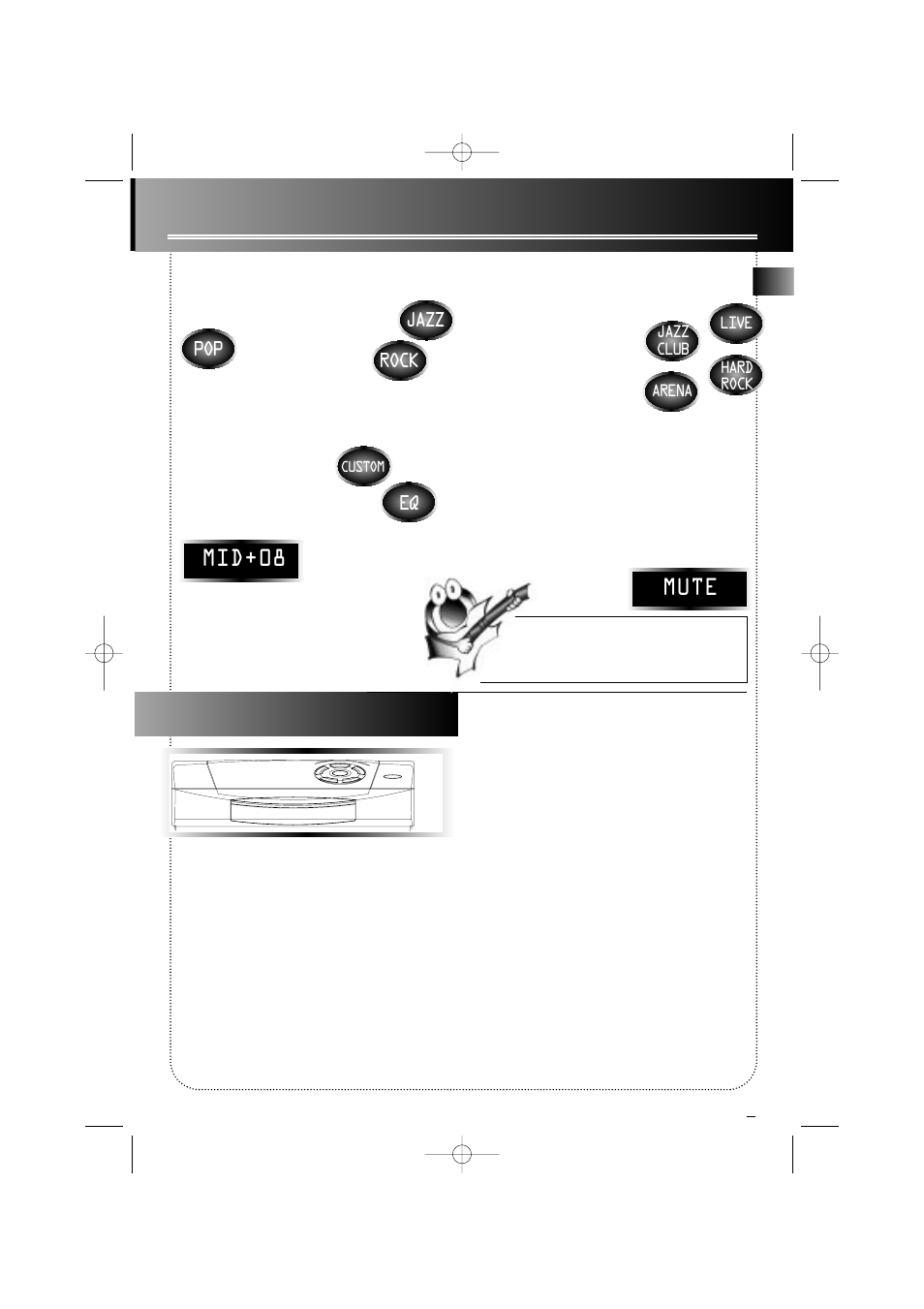 Sound features, Cd player, Using preset equalizer curves | Mid+08 mute, Shuffling the play order, Creating a custom curve, Activating surround sound, Reproducing digital sound - dsp, Boosting the bass, Muting audio | RCA A580 User Manual | Page 9 / 17