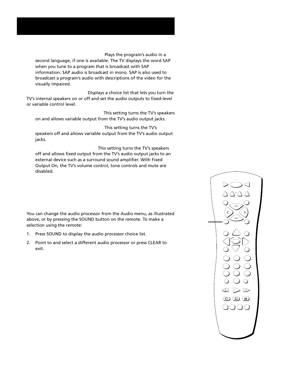 Using the remote to select an audio processor, Features and menus | RCA F27689 User Manual | Page 33 / 64