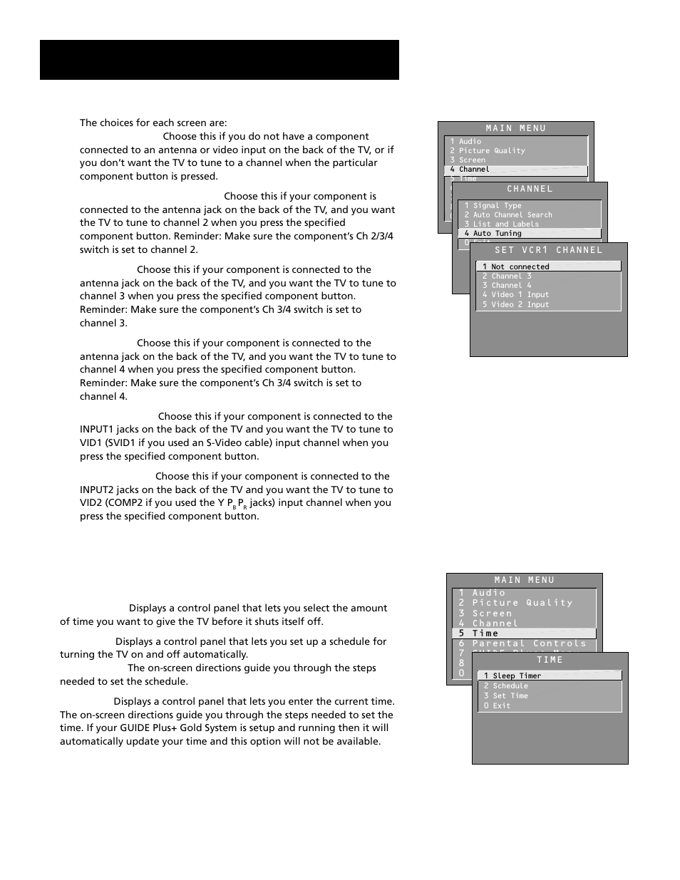 Time menu, Features and menus | RCA F27689 User Manual | Page 38 / 64