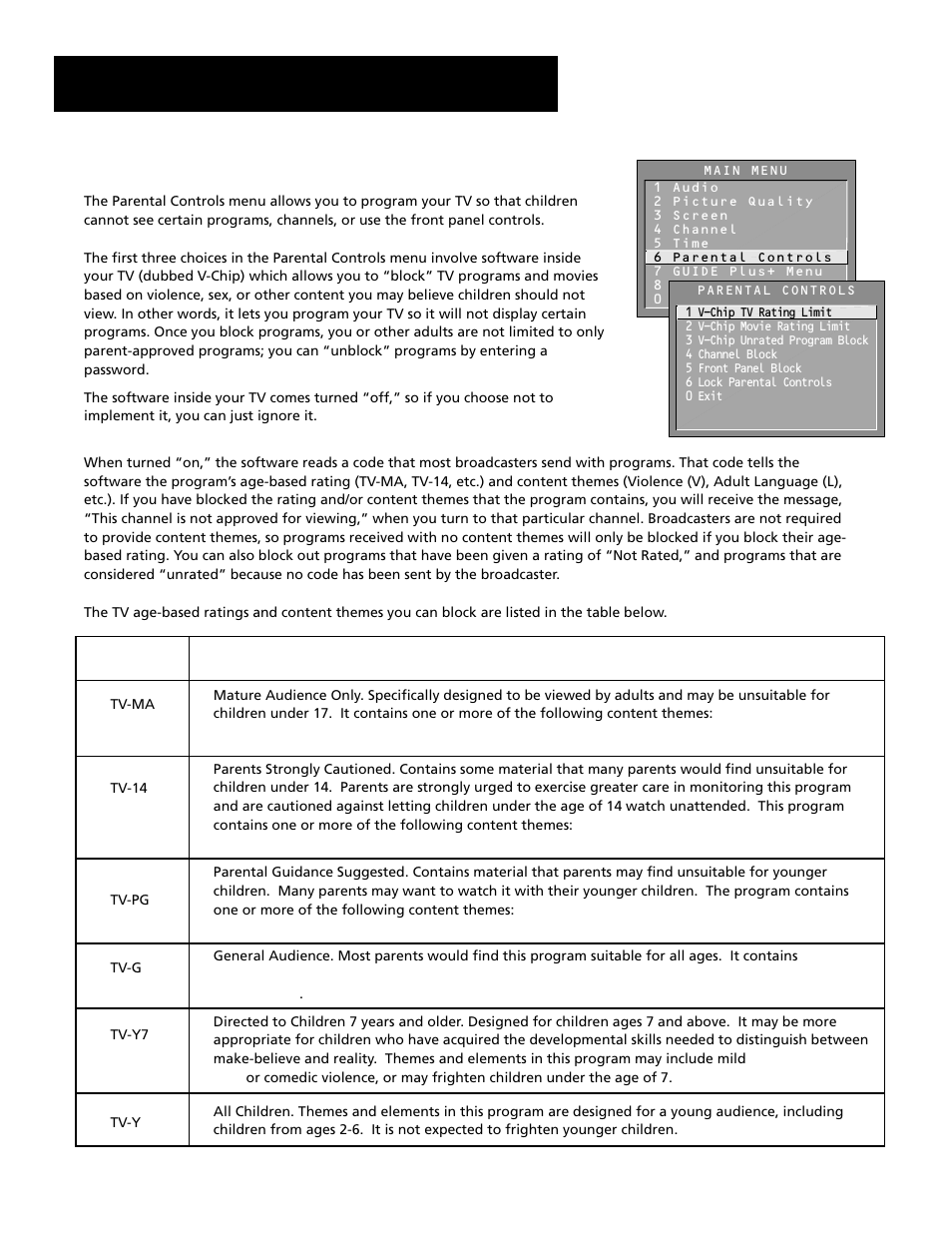 Parental controls and v-chip, Features and menus | RCA F27689 User Manual | Page 39 / 64