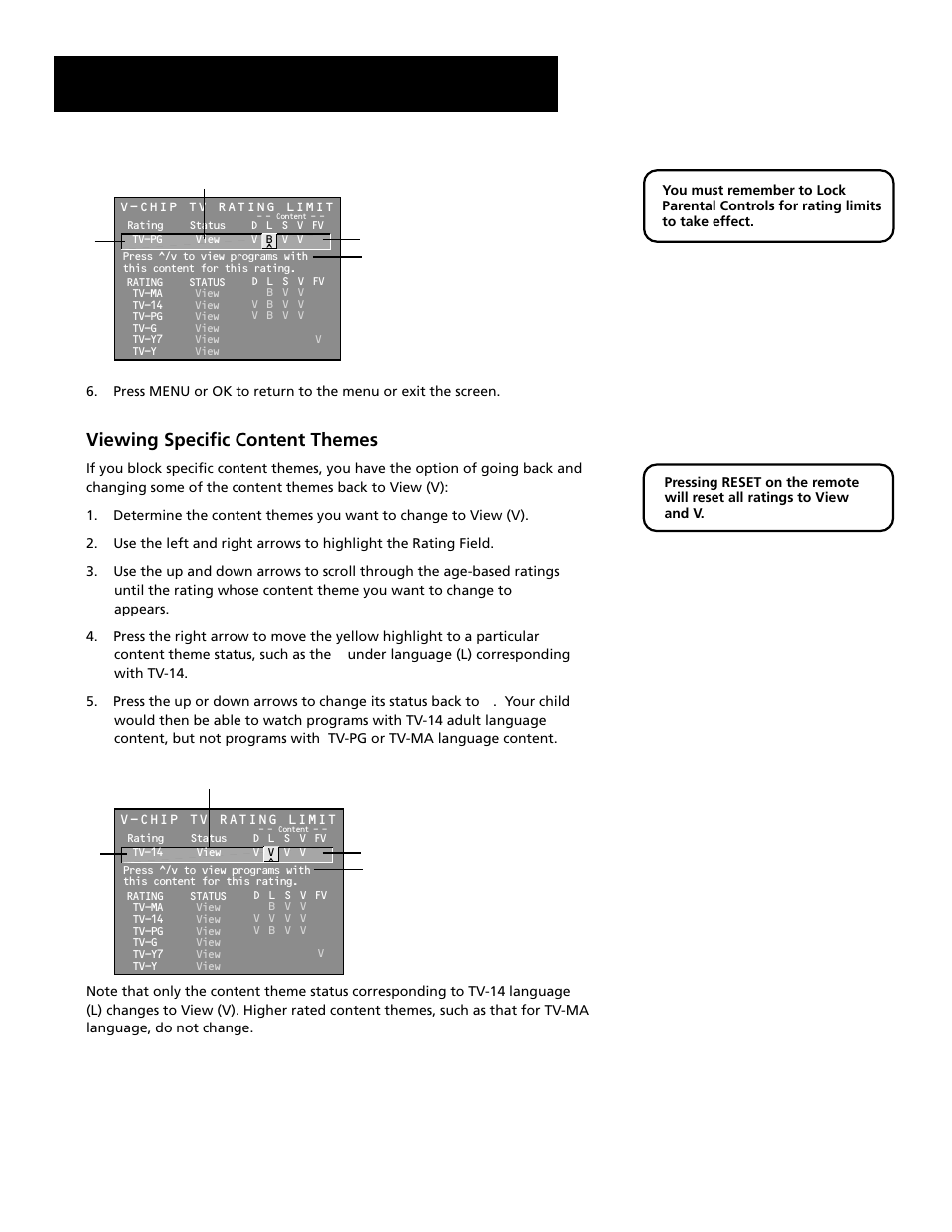 Features and menus, Viewing specific content themes | RCA F27689 User Manual | Page 43 / 64