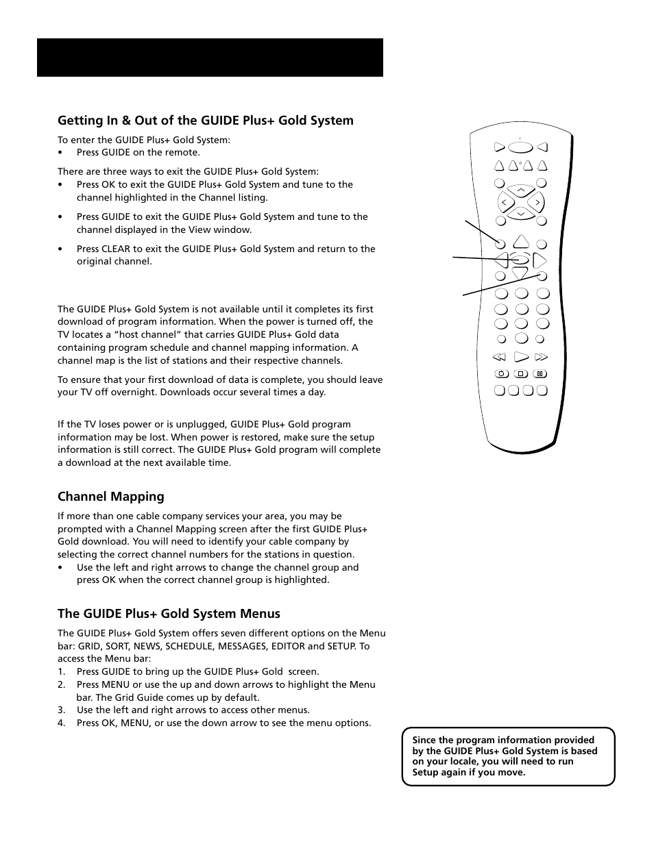 Downloading data, Features and menus, Getting in & out of the guide plus+ gold system | Channel mapping, The guide plus+ gold system menus, Guide | RCA F27689 User Manual | Page 47 / 64