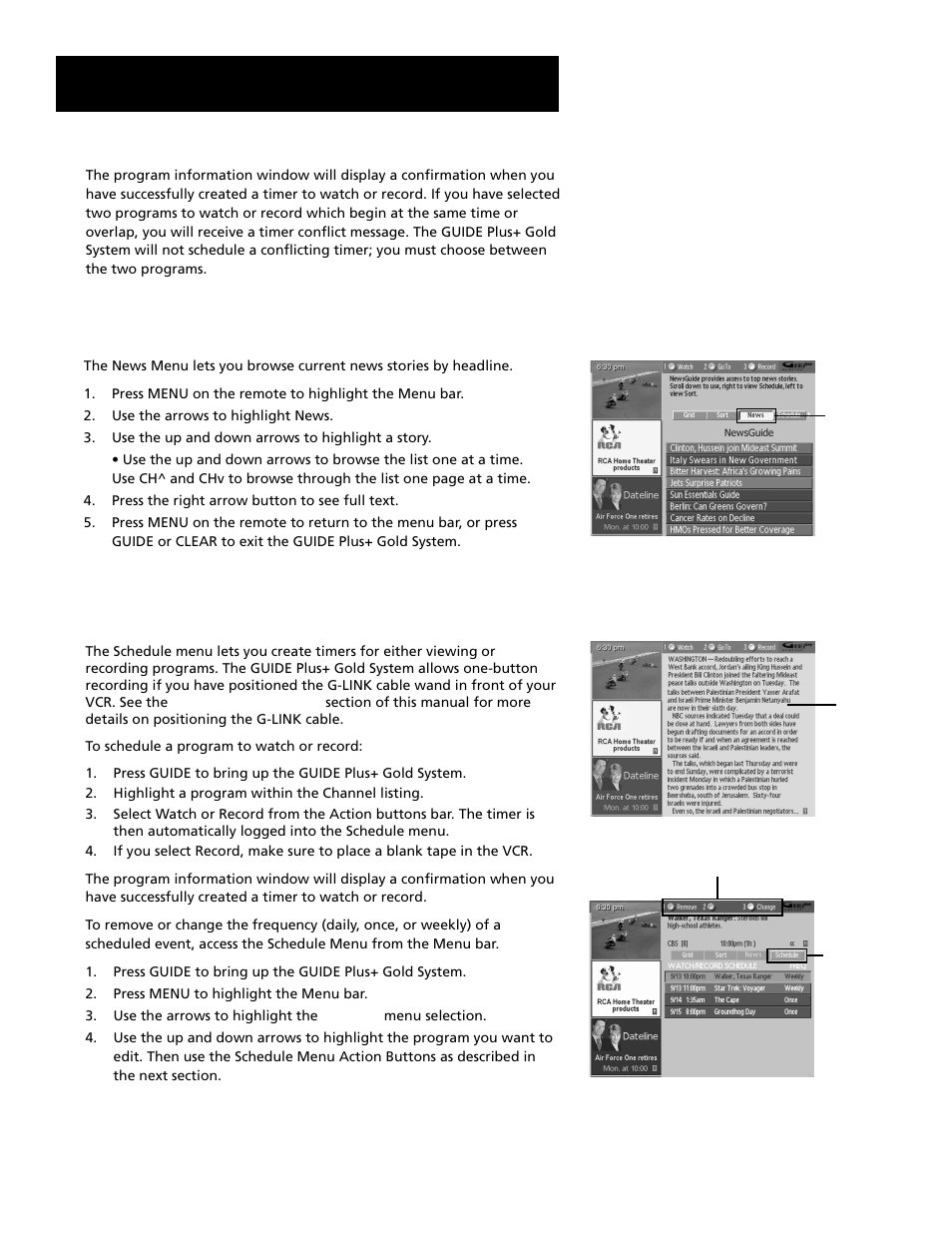 News, Schedule, Features and menus | RCA F27689 User Manual | Page 50 / 64