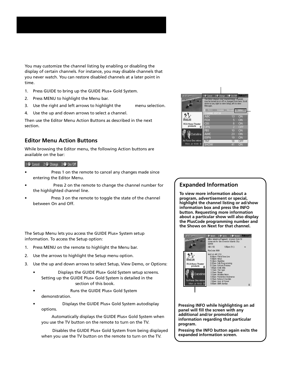 Editor, Features and menus | RCA F27689 User Manual | Page 52 / 64