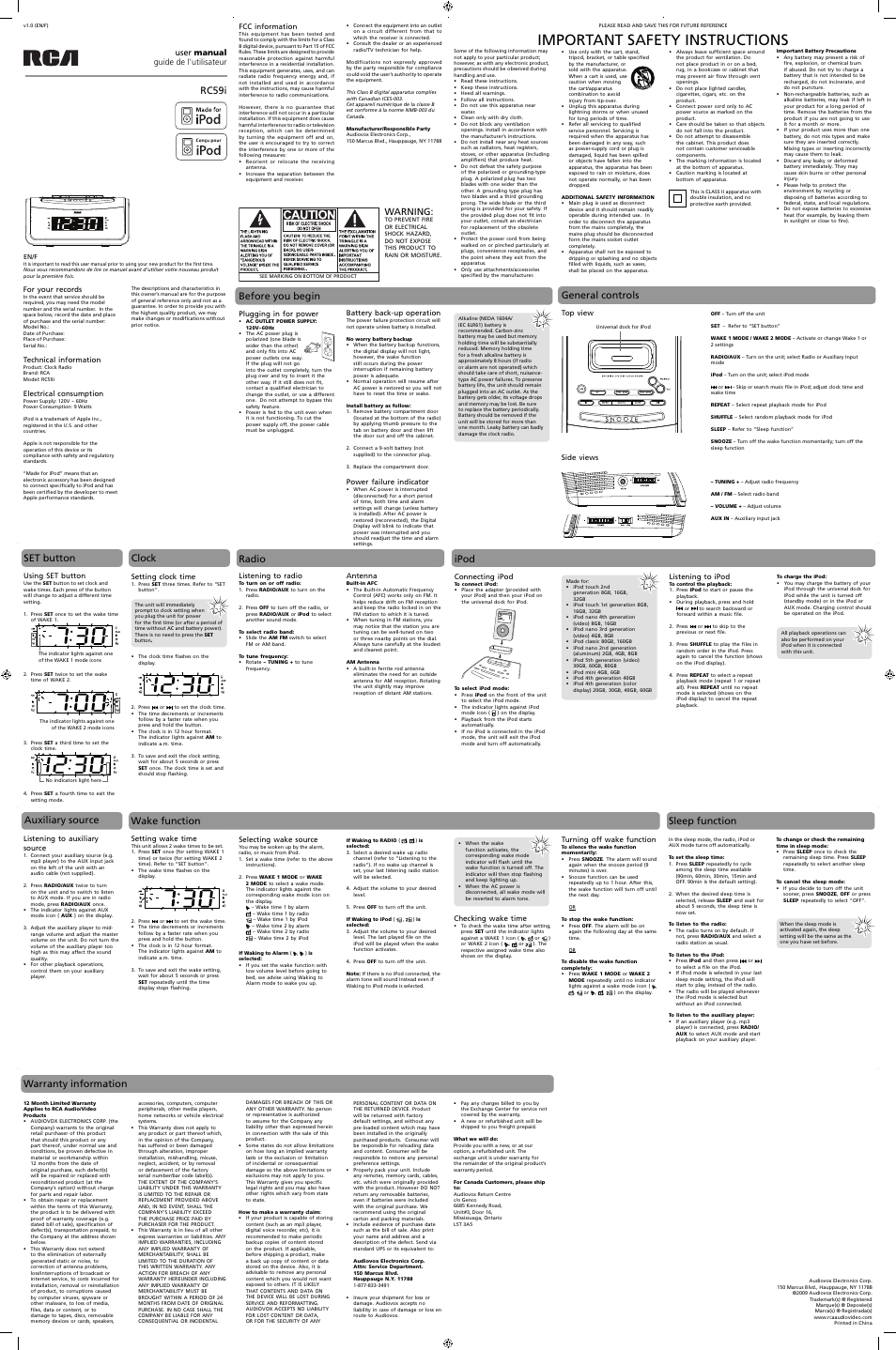 RCA RC59i User Manual | 4 pages